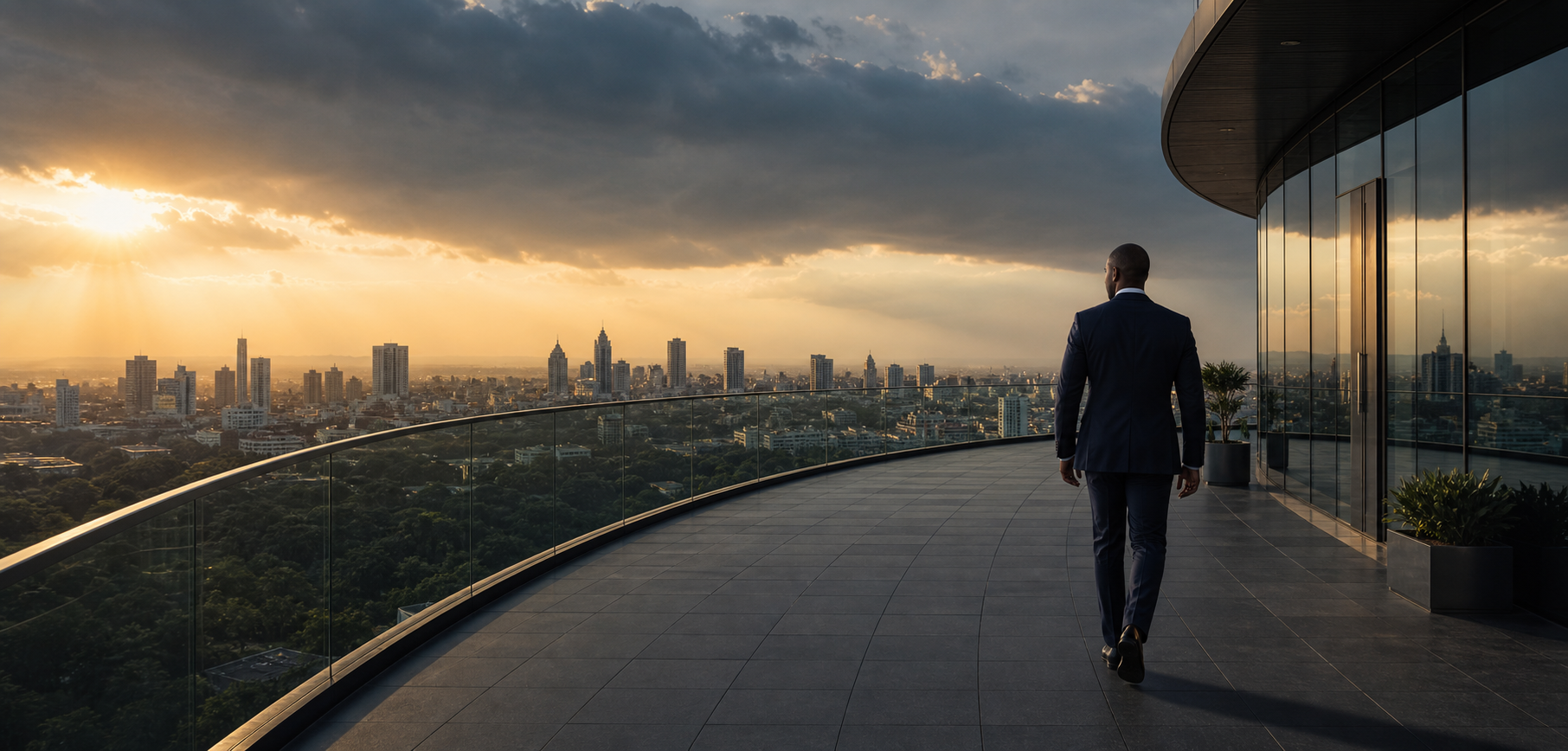 Nairobi at dusk, seen from a contemporary African workplace